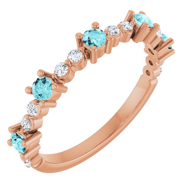 14K Rose Natural Blue Zircon & 1/6 CTW Natural Diamond Ring